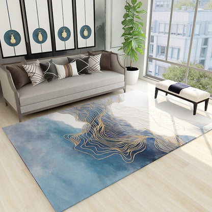 Skorter | Asian abstract flowing print carpet Multicolor synthetic carpet pet-friendly washable non-slip flooring for living room