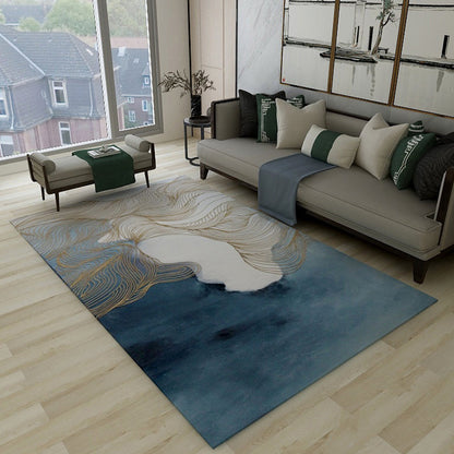 Skorter | Asian abstract flowing print carpet Multicolor synthetic carpet pet-friendly washable non-slip flooring for living room