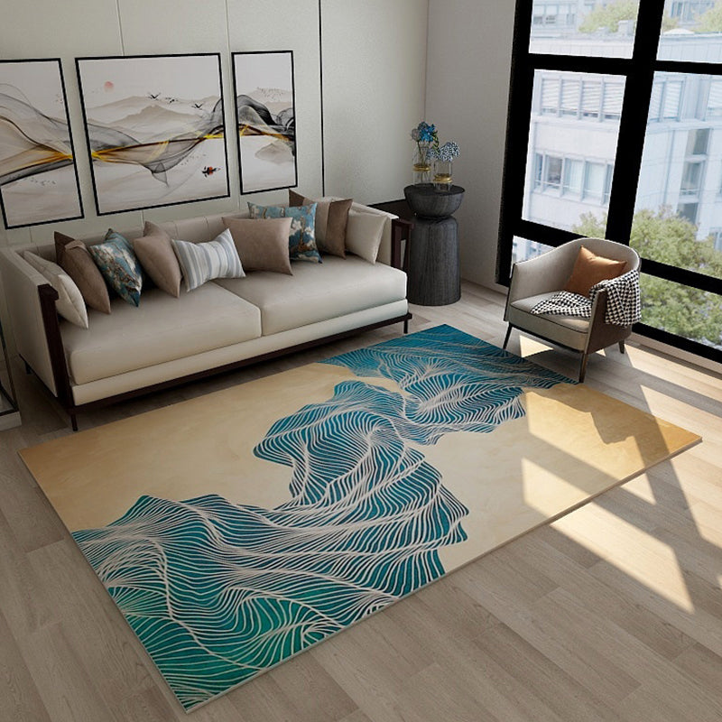 Skorter | Asian abstract flowing print carpet Multicolor synthetic carpet pet-friendly washable non-slip flooring for living room