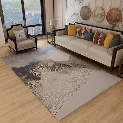 Skorter | Asian abstract flowing print carpet Multicolor synthetic carpet pet-friendly washable non-slip flooring for living room