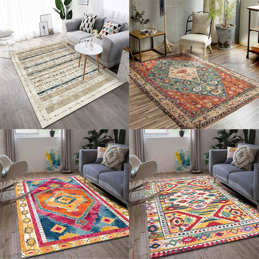 Skorter | Exotic antique carpet multicolored geometric print rug non-slip back pet-friendly machine washable rug for large room