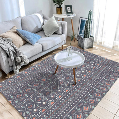 Skorter | Exotic antique carpet multicolored geometric print rug non-slip back pet-friendly machine washable rug for large room