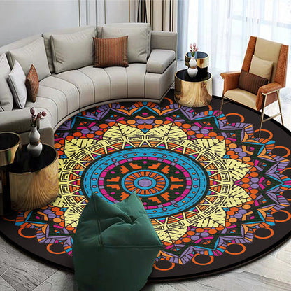 Skorter | Exotic Mandala EKRAN RUG Multicolor Persian Carpet Synthetic Washable Pet-Friendly Non-Slip Rug for Living Room