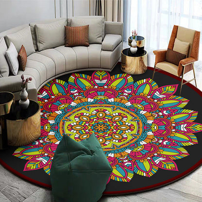 Skorter | Exotic Mandala EKRAN RUG Multicolor Persian Carpet Synthetic Washable Pet-Friendly Non-Slip Rug for Living Room