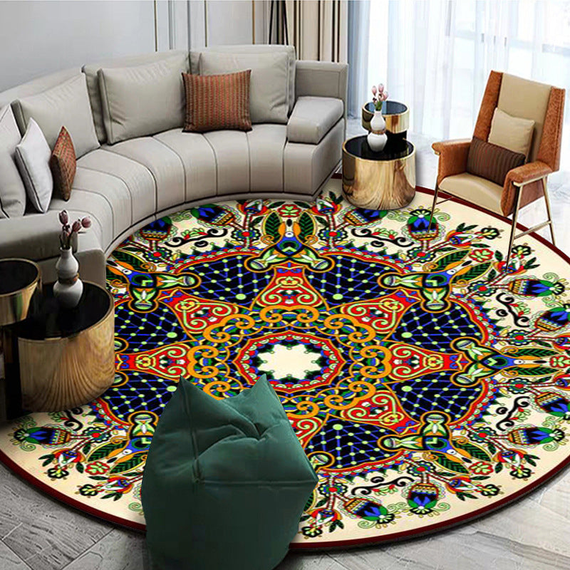 Skorter | Exotic Mandala EKRAN RUG Multicolor Persian Carpet Synthetic Washable Pet-Friendly Non-Slip Rug for Living Room
