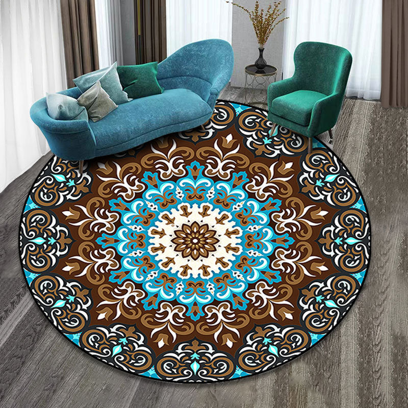 Skorter | Colorfully patterned folk art printed carpet polyester Moroccan carpet with non-slip backing pet-friendly machine washable carpet for guest room