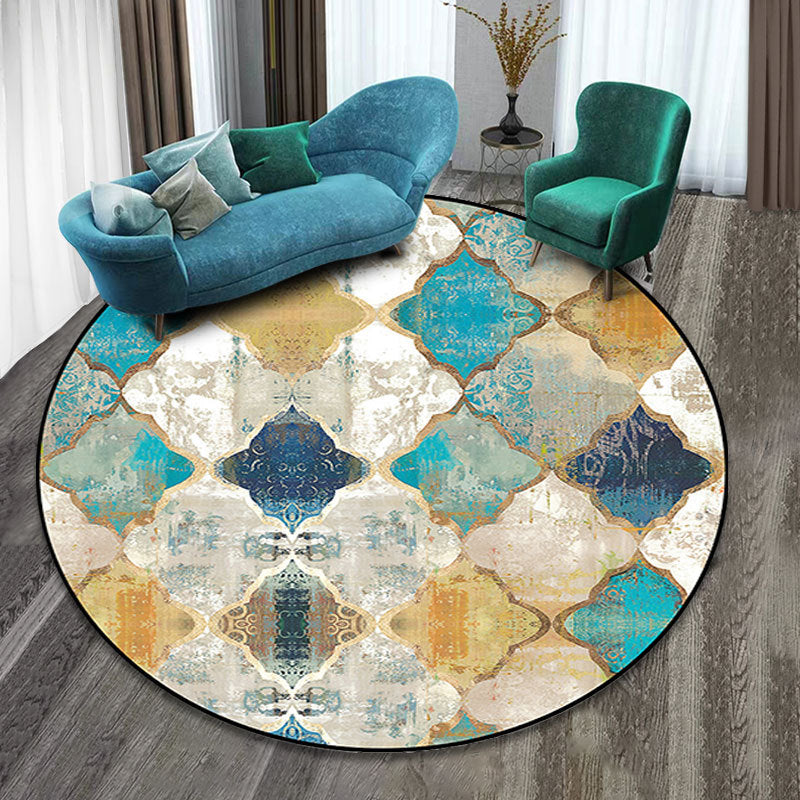 Skorter | Colorfully patterned folk art printed carpet polyester Moroccan carpet with non-slip backing pet-friendly machine washable carpet for guest room