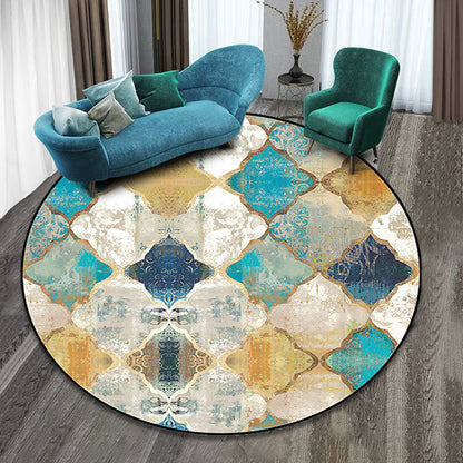 Skorter | Colorfully patterned folk art printed carpet polyester Moroccan carpet with non-slip backing pet-friendly machine washable carpet for guest room