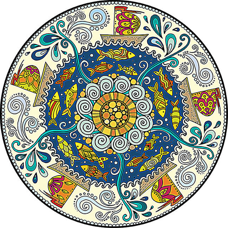 Skorter | Colorfully patterned folk art printed carpet polyester Moroccan carpet with non-slip backing pet-friendly machine washable carpet for guest room