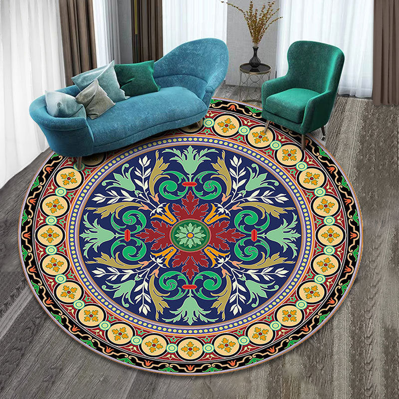 Skorter | Colorfully patterned folk art printed carpet polyester Moroccan carpet with non-slip backing pet-friendly machine washable carpet for guest room