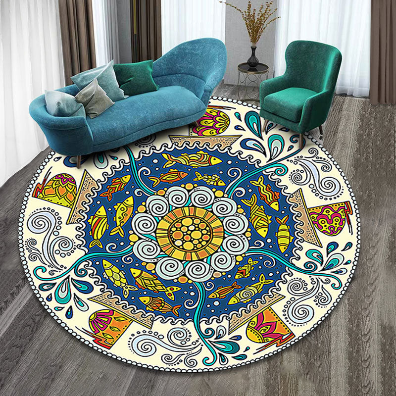 Skorter | Colorfully patterned folk art printed carpet polyester Moroccan carpet with non-slip backing pet-friendly machine washable carpet for guest room