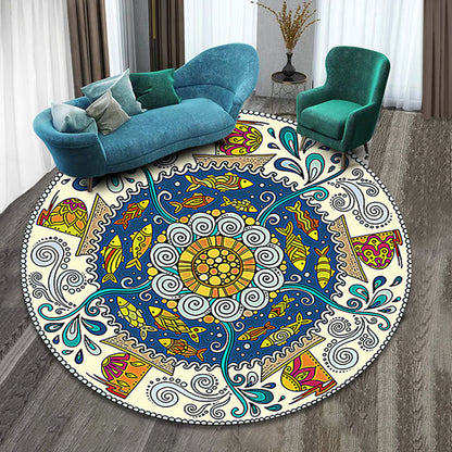 Skorter | Colorfully patterned folk art printed carpet polyester Moroccan carpet with non-slip backing pet-friendly machine washable carpet for guest room