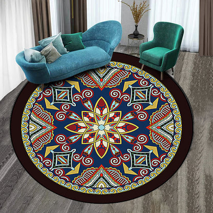 Skorter | Colorfully patterned folk art printed carpet polyester Moroccan carpet with non-slip backing pet-friendly machine washable carpet for guest room