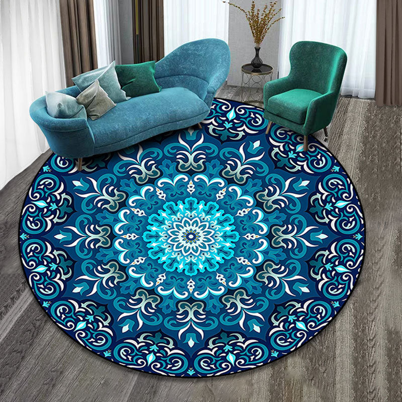 Skorter | Colorfully patterned folk art printed carpet polyester Moroccan carpet with non-slip backing pet-friendly machine washable carpet for guest room