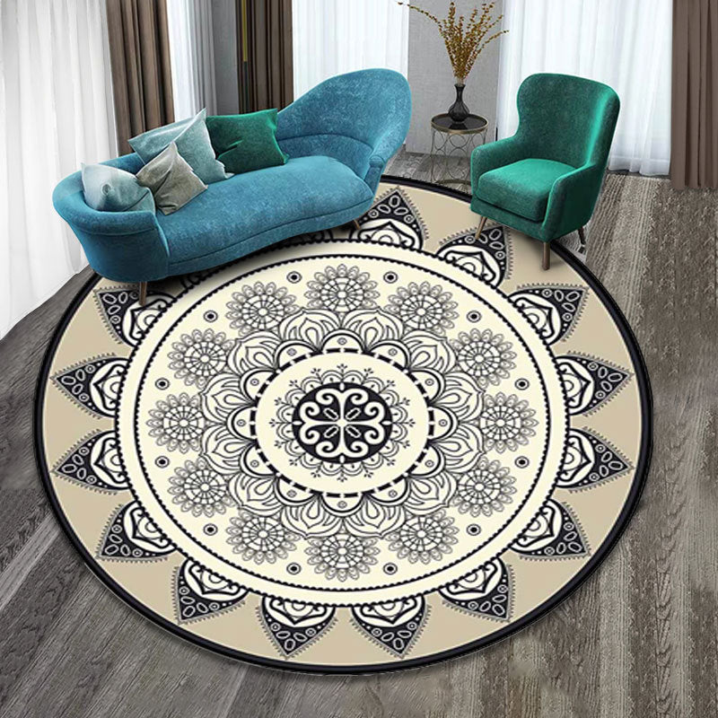 Skorter | Colorfully patterned folk art printed carpet polyester Moroccan carpet with non-slip backing pet-friendly machine washable carpet for guest room