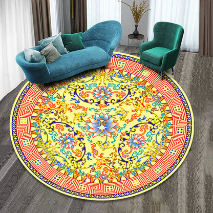 Skorter | Colorfully patterned folk art printed carpet polyester Moroccan carpet with non-slip backing pet-friendly machine washable carpet for guest room
