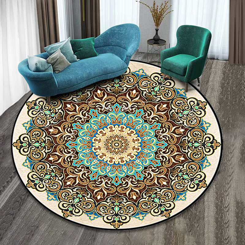 Skorter | Colorfully patterned folk art printed carpet polyester Moroccan carpet with non-slip backing pet-friendly machine washable carpet for guest room