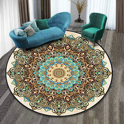 Skorter | Colorfully patterned folk art printed carpet polyester Moroccan carpet with non-slip backing pet-friendly machine washable carpet for guest room