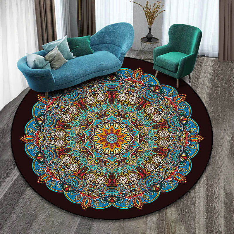 Skorter | Colorfully patterned folk art printed carpet polyester Moroccan carpet with non-slip backing pet-friendly machine washable carpet for guest room