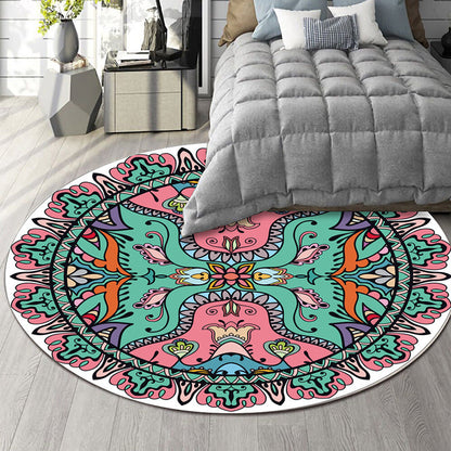 Skorter | Art Deco Moroccan Carpet Multicolored Mandala Carpet Pet-Friendly Machine Washable Non-Slip Rug for Bedroom