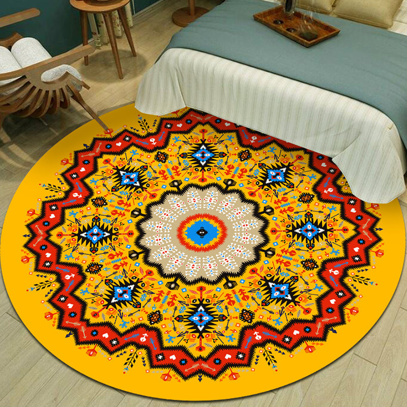 Skorter | Exotic Multicolor Mandala Rug Polypropylene Moroccan Rug Pet Friendly Machine Washable Non-Slip Backing Rug for Bedroom