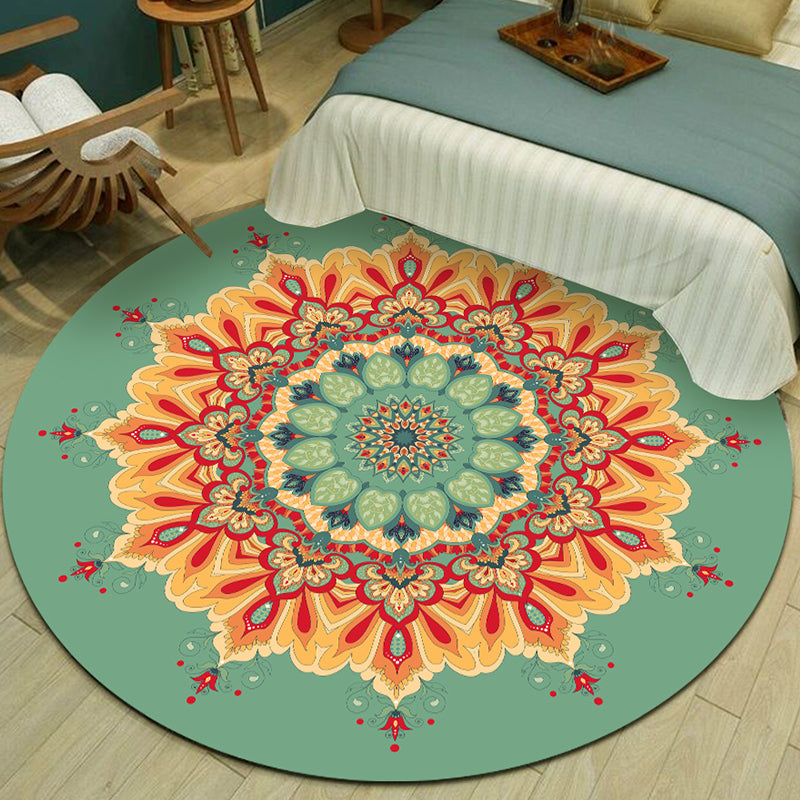 Skorter | Exotic Multicolor Mandala Rug Polypropylene Moroccan Rug Pet Friendly Machine Washable Non-Slip Backing Rug for Bedroom