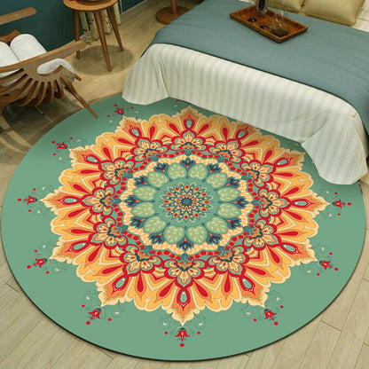 Skorter | Exotic Multicolor Mandala Rug Polypropylene Moroccan Rug Pet Friendly Machine Washable Non-Slip Backing Rug for Bedroom