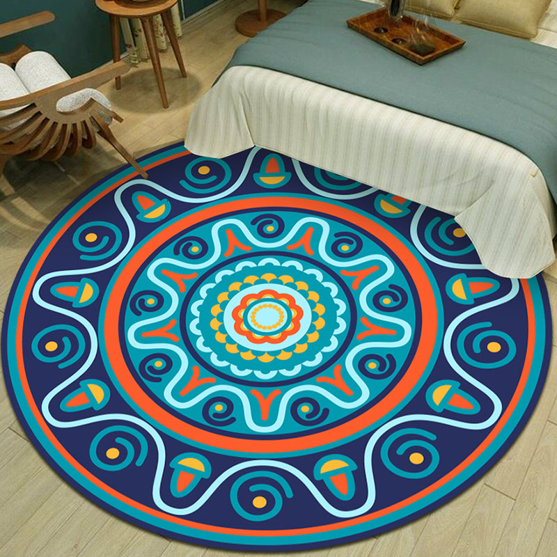 Skorter | Exotic Multicolor Mandala Rug Polypropylene Moroccan Rug Pet Friendly Machine Washable Non-Slip Backing Rug for Bedroom