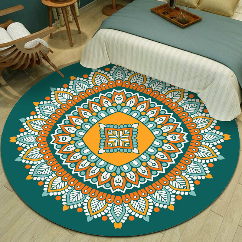 Skorter | Exotic Multicolor Mandala Rug Polypropylene Moroccan Rug Pet Friendly Machine Washable Non-Slip Backing Rug for Bedroom
