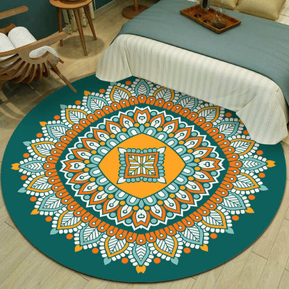 Skorter | Exotic Multicolor Mandala Rug Polypropylene Moroccan Rug Pet Friendly Machine Washable Non-Slip Backing Rug for Bedroom