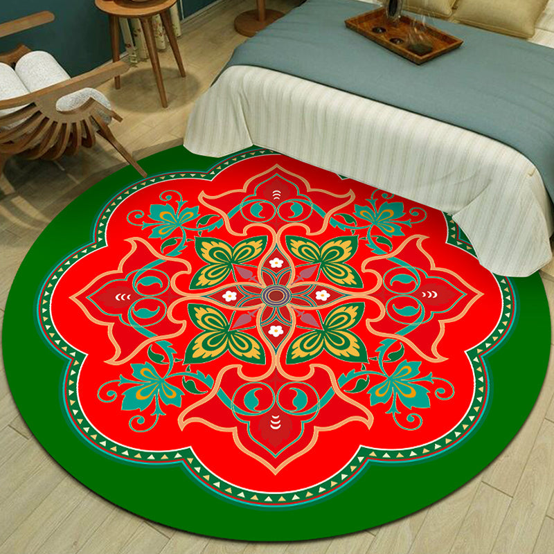 Skorter | Exotic Multicolor Mandala Rug Polypropylene Moroccan Rug Pet Friendly Machine Washable Non-Slip Backing Rug for Bedroom