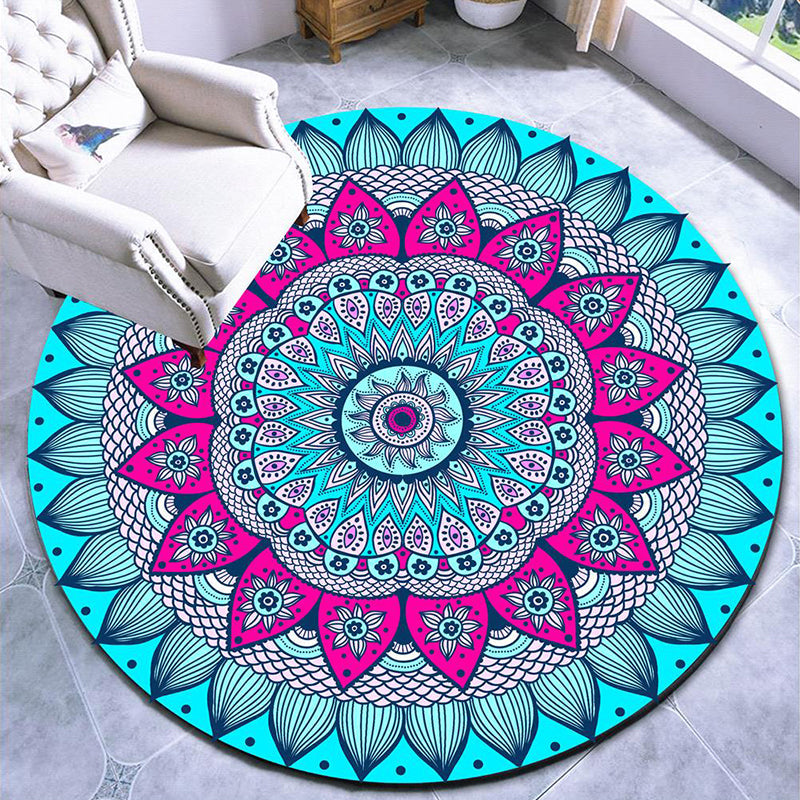 Skorter | Beautiful mandala patterned rug Multicolored Moroccan area rug Polyester pet friendly stain resistant non-slip backing rug for tea room
