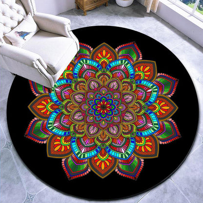 Skorter | Beautiful mandala patterned rug Multicolored Moroccan area rug Polyester pet friendly stain resistant non-slip backing rug for tea room