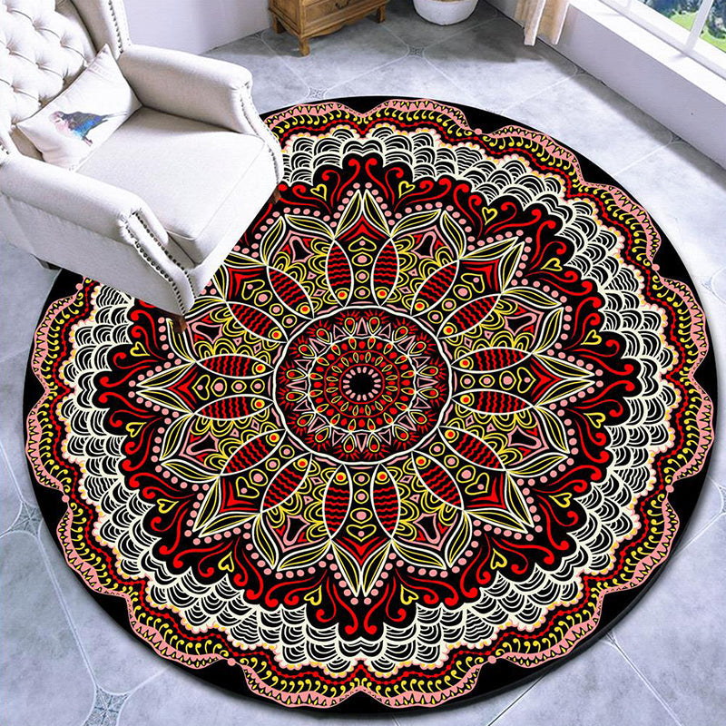 Skorter | Beautiful mandala patterned rug Multicolored Moroccan area rug Polyester pet friendly stain resistant non-slip backing rug for tea room