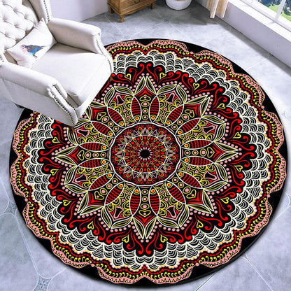 Skorter | Beautiful mandala patterned rug Multicolored Moroccan area rug Polyester pet friendly stain resistant non-slip backing rug for tea room