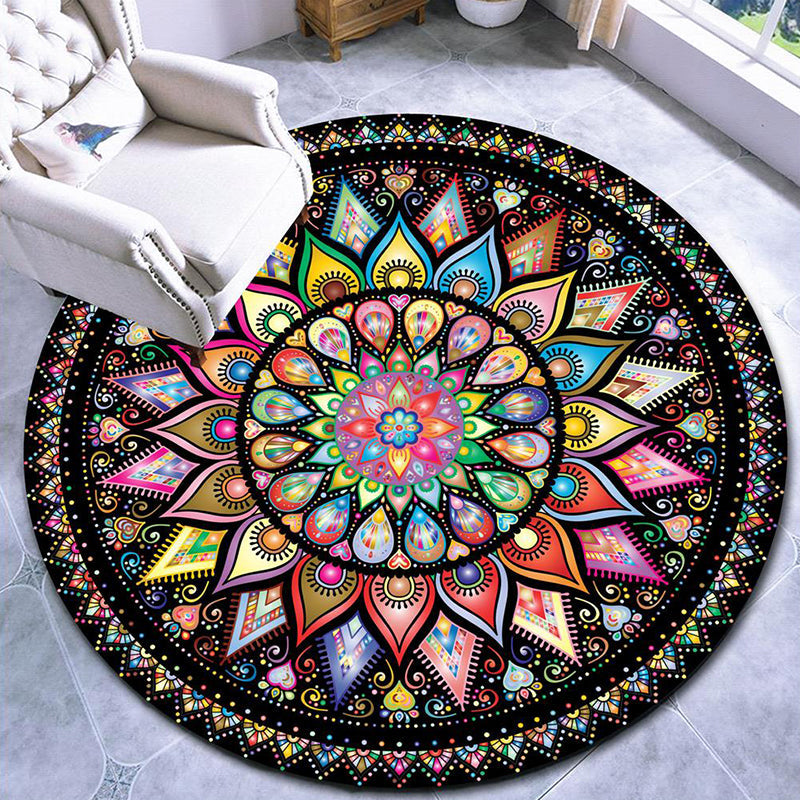 Skorter | Beautiful mandala patterned rug Multicolored Moroccan area rug Polyester pet friendly stain resistant non-slip backing rug for tea room