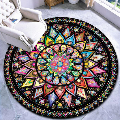 Skorter | Beautiful mandala patterned rug Multicolored Moroccan area rug Polyester pet friendly stain resistant non-slip backing rug for tea room