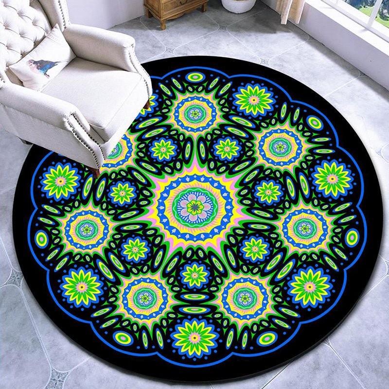 Skorter | Beautiful mandala patterned rug Multicolored Moroccan area rug Polyester pet friendly stain resistant non-slip backing rug for tea room