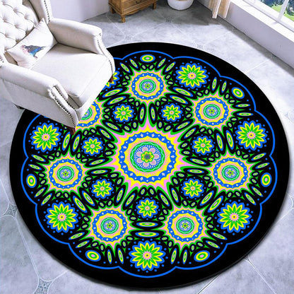 Skorter | Beautiful mandala patterned rug Multicolored Moroccan area rug Polyester pet friendly stain resistant non-slip backing rug for tea room