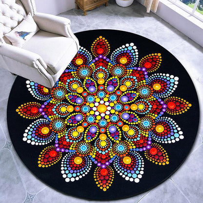 Skorter | Beautiful mandala patterned rug Multicolored Moroccan area rug Polyester pet friendly stain resistant non-slip backing rug for tea room