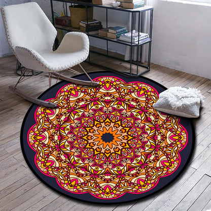 Skorter | Folks Multicolor Mandala Rug Synthetic Moroccan Rug Machine Washable Non-Slip Pet Friendly Living Room Rug