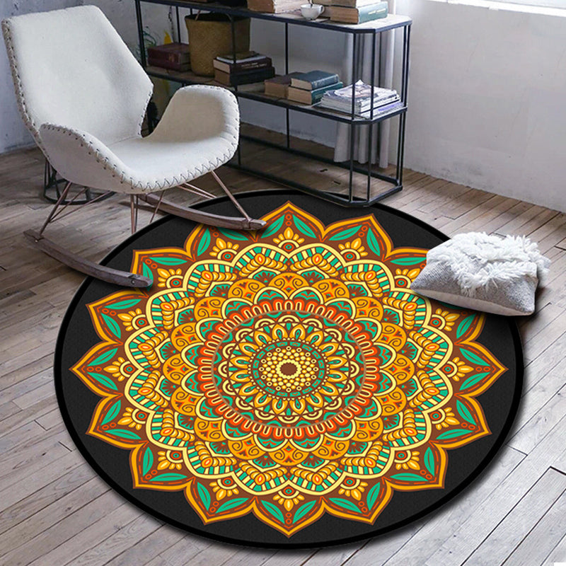 Skorter | Folks Multicolor Mandala Rug Synthetic Moroccan Rug Machine Washable Non-Slip Pet Friendly Living Room Rug