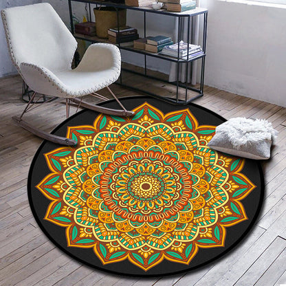 Skorter | Folks Multicolor Mandala Rug Synthetic Moroccan Rug Machine Washable Non-Slip Pet Friendly Living Room Rug