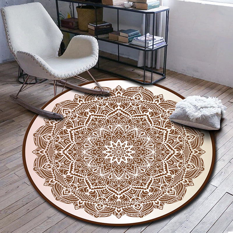 Skorter | Folks Multicolor Mandala Rug Synthetic Moroccan Rug Machine Washable Non-Slip Pet Friendly Living Room Rug