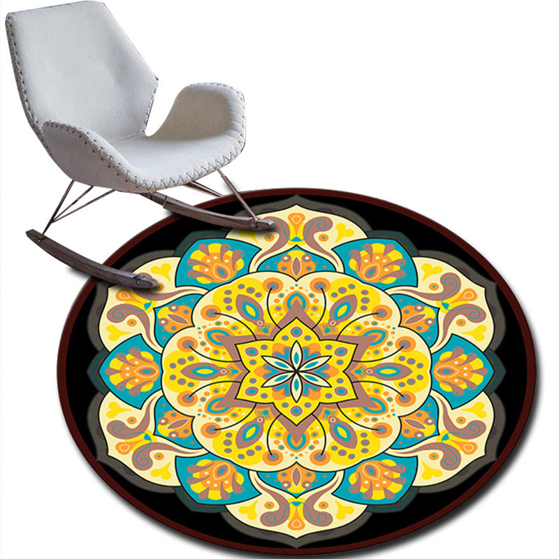 Skorter | Folks Multicolor Mandala Rug Synthetic Moroccan Rug Machine Washable Non-Slip Pet Friendly Living Room Rug