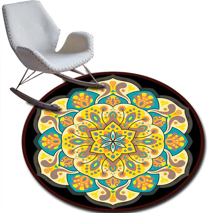 Skorter | Folks Multicolor Mandala Rug Synthetic Moroccan Rug Machine Washable Non-Slip Pet Friendly Living Room Rug