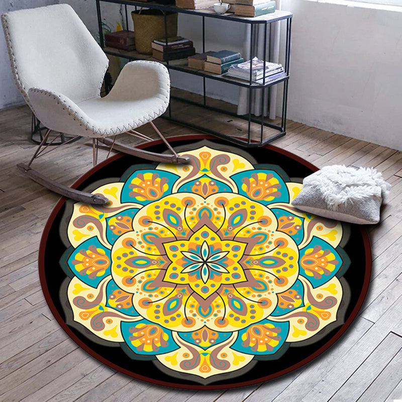 Skorter | Folks Multicolor Mandala Rug Synthetic Moroccan Rug Machine Washable Non-Slip Pet Friendly Living Room Rug