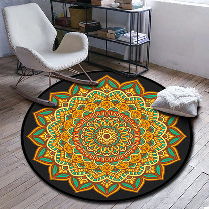 Skorter | Folks Multicolor Mandala Rug Synthetic Moroccan Rug Machine Washable Non-Slip Pet Friendly Living Room Rug