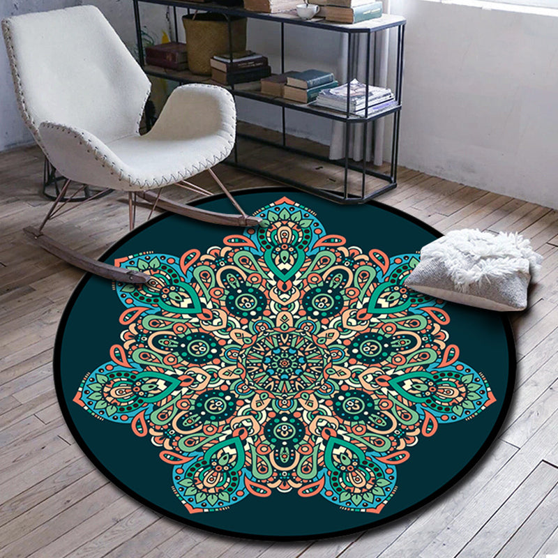 Skorter | Folks Multicolor Mandala Rug Synthetic Moroccan Rug Machine Washable Non-Slip Pet Friendly Living Room Rug