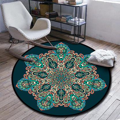 Skorter | Folks Multicolor Mandala Rug Synthetic Moroccan Rug Machine Washable Non-Slip Pet Friendly Living Room Rug